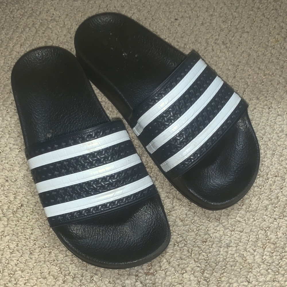 Adidas Black and White Slide Sandals size 4
